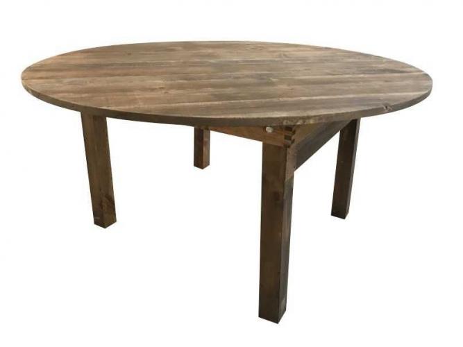 Table ronde rustique 153cm - bois vieilli